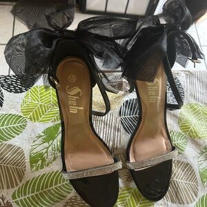 SHEIN Black Heeled Sandals with Ankle Strap and Bow